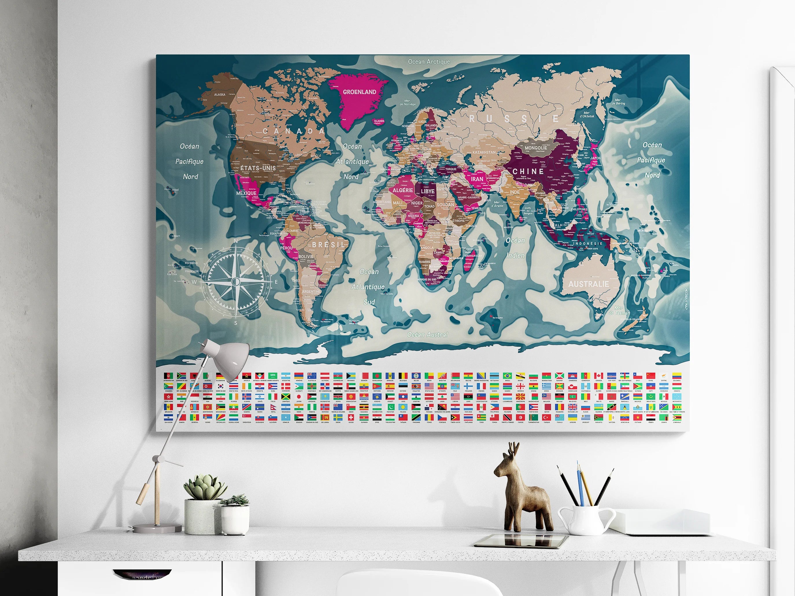 Carte du monde murale XXL, accrocher dans un bureau – Modernmap