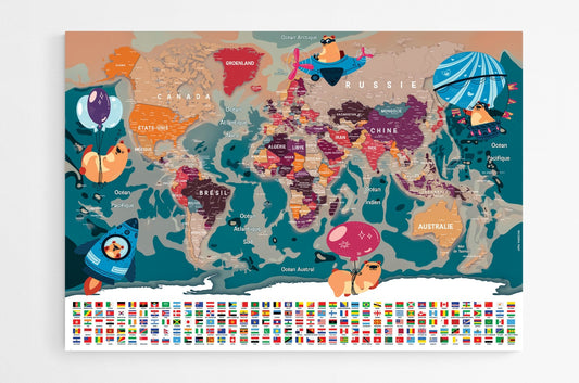 Grand planisphère coloré - Modern - map