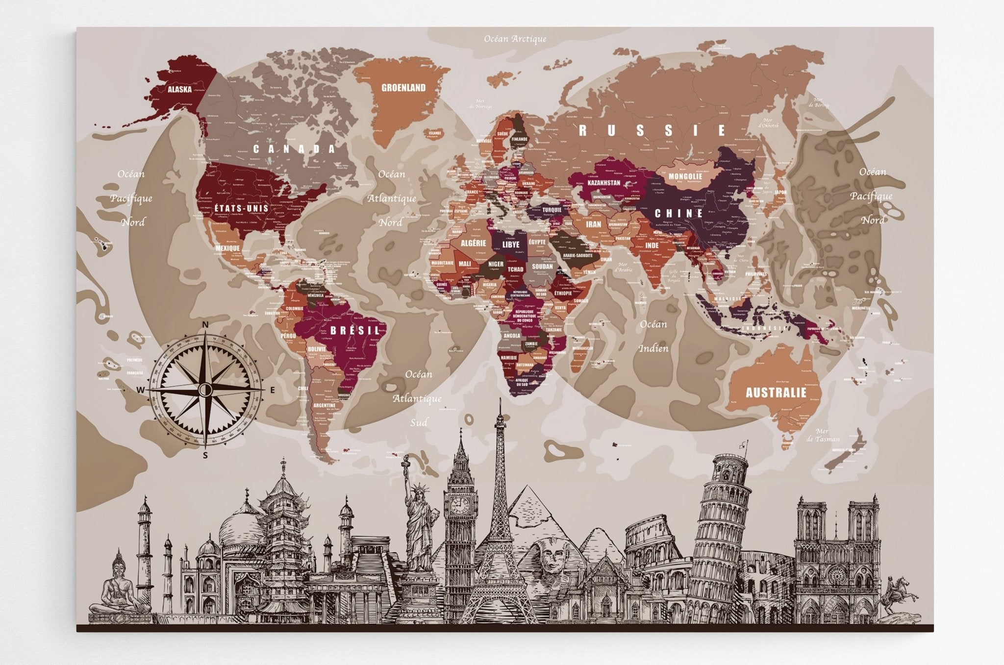 Affiche carte mondiale avec monuments - world-maps