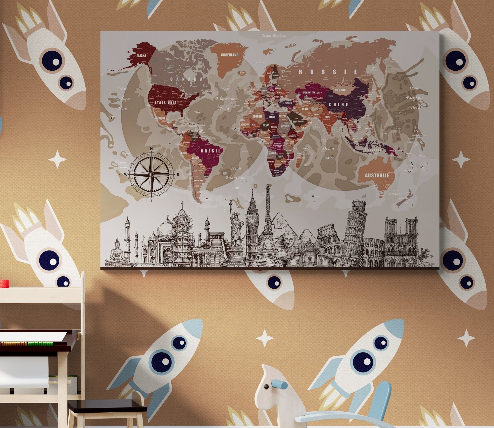 Affiche carte mondiale avec monuments - world-maps