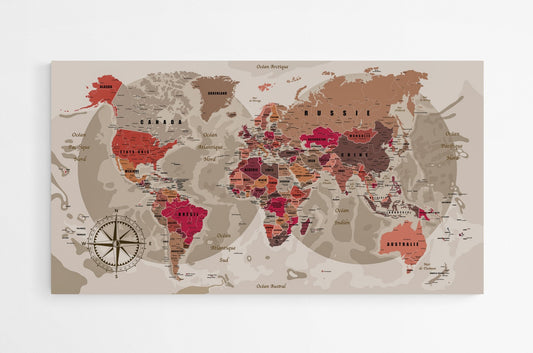 Planisphère mural détaillé en français - world-maps