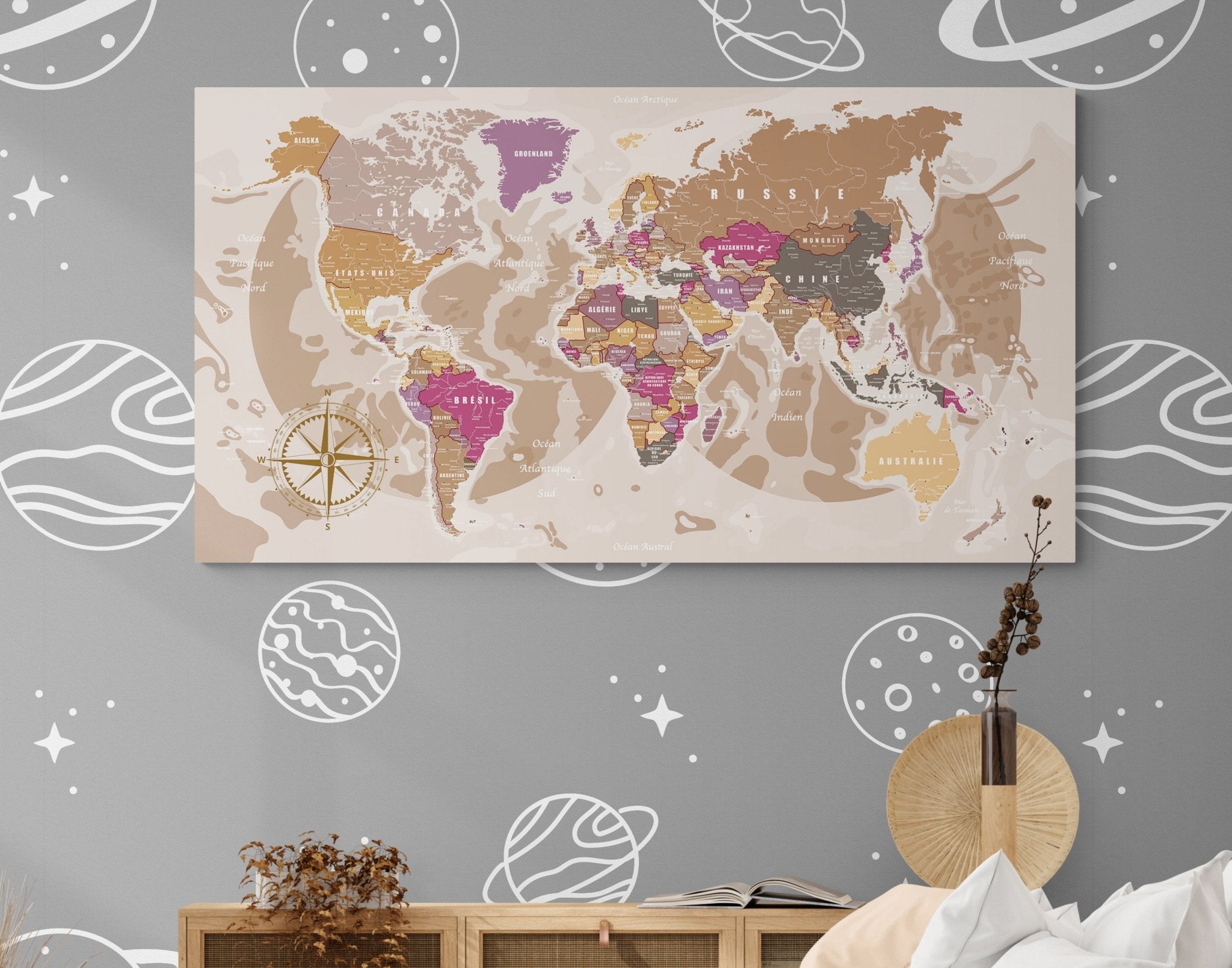 Planisphère mural détaillé en français - world-maps
